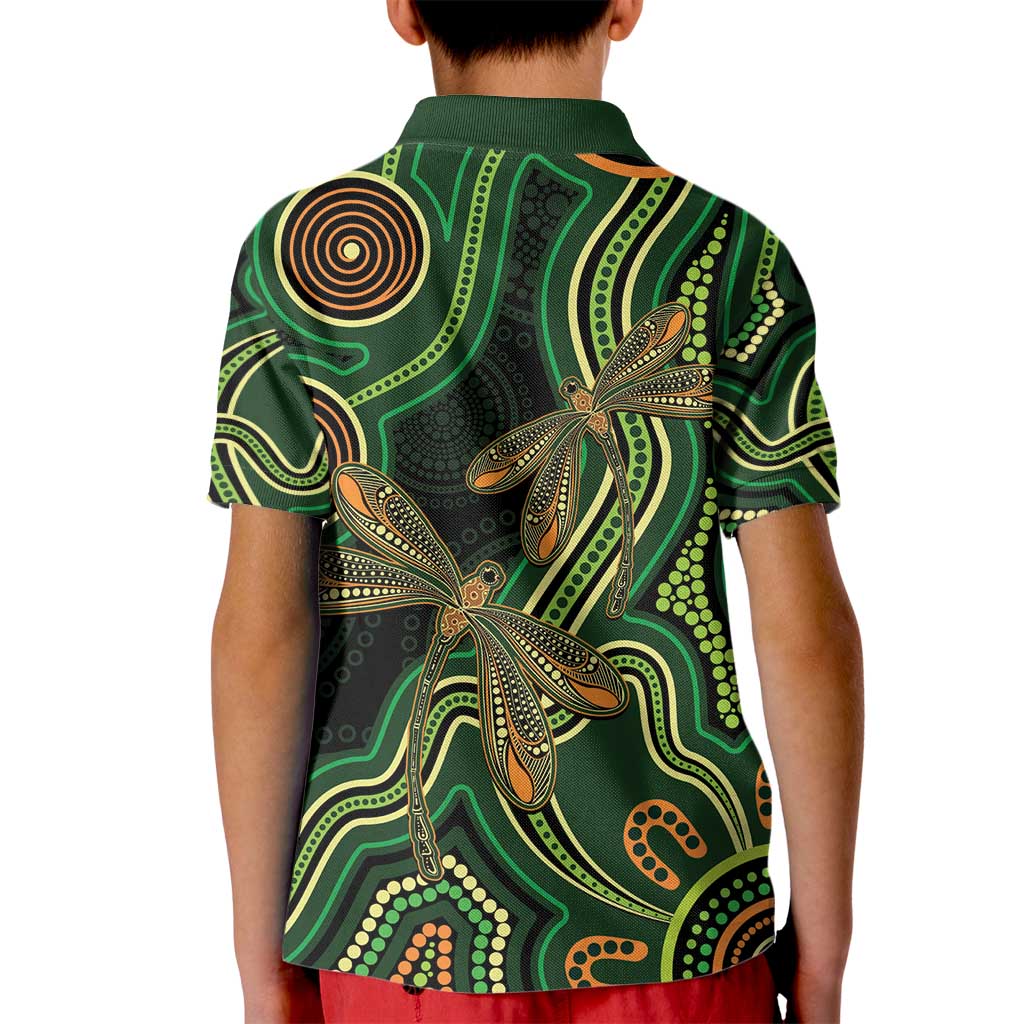 Green Indigenous Dragonfly Australia Kid Polo Shirt Aboriginal Art - Vibe Hoodie