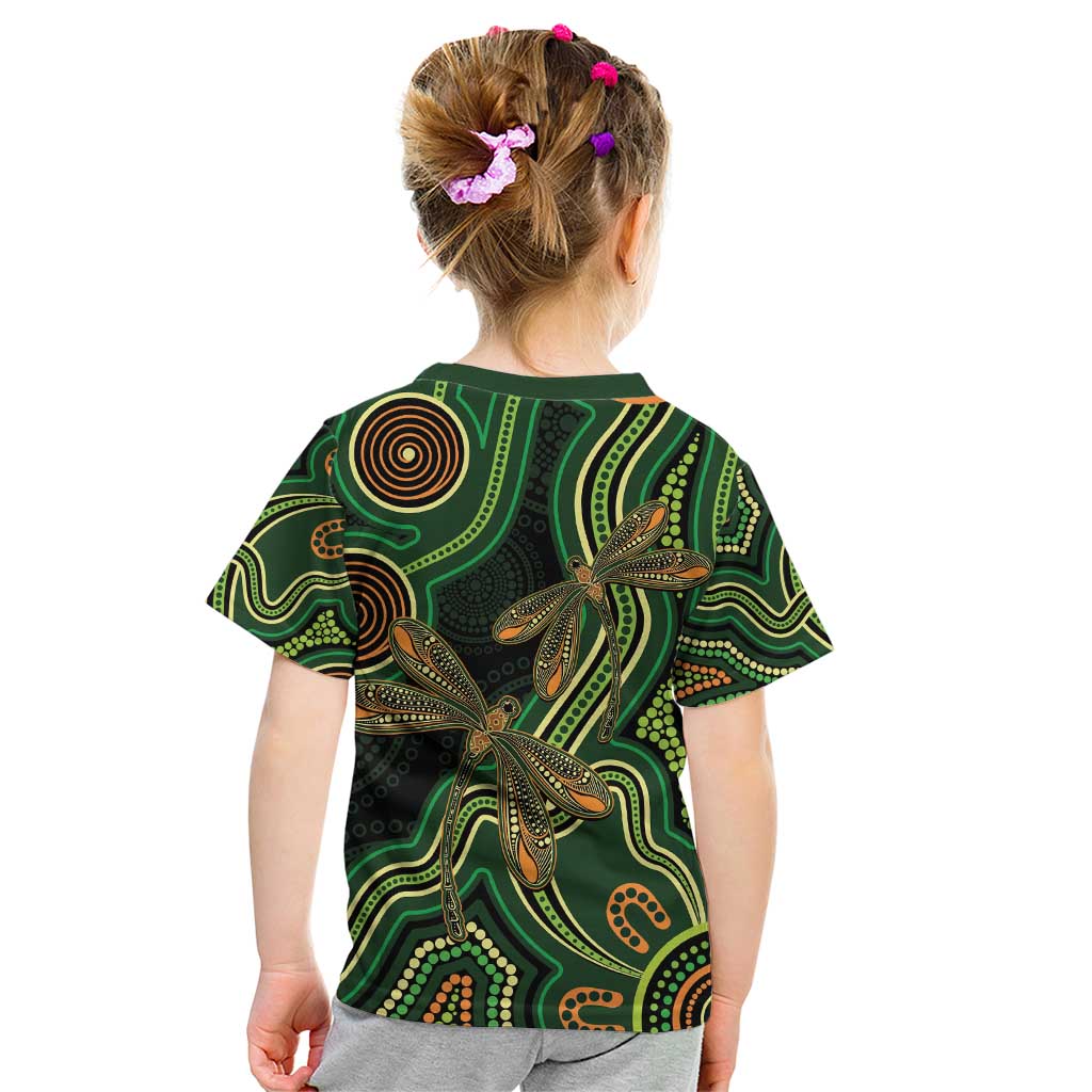 Green Indigenous Dragonfly Australia Kid T Shirt Aboriginal Art - Vibe Hoodie