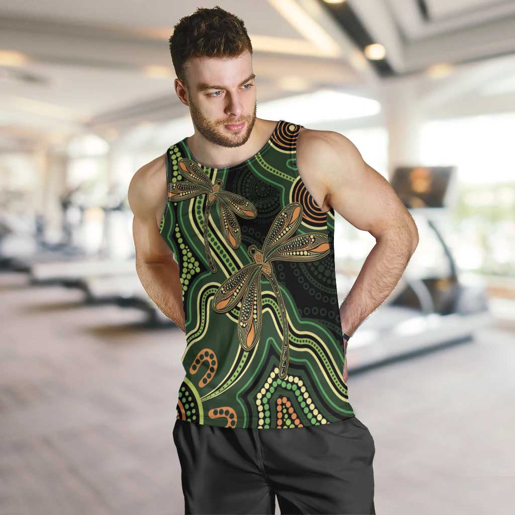 Green Indigenous Dragonfly Australia Men Tank Top Aboriginal Art - Vibe Hoodie