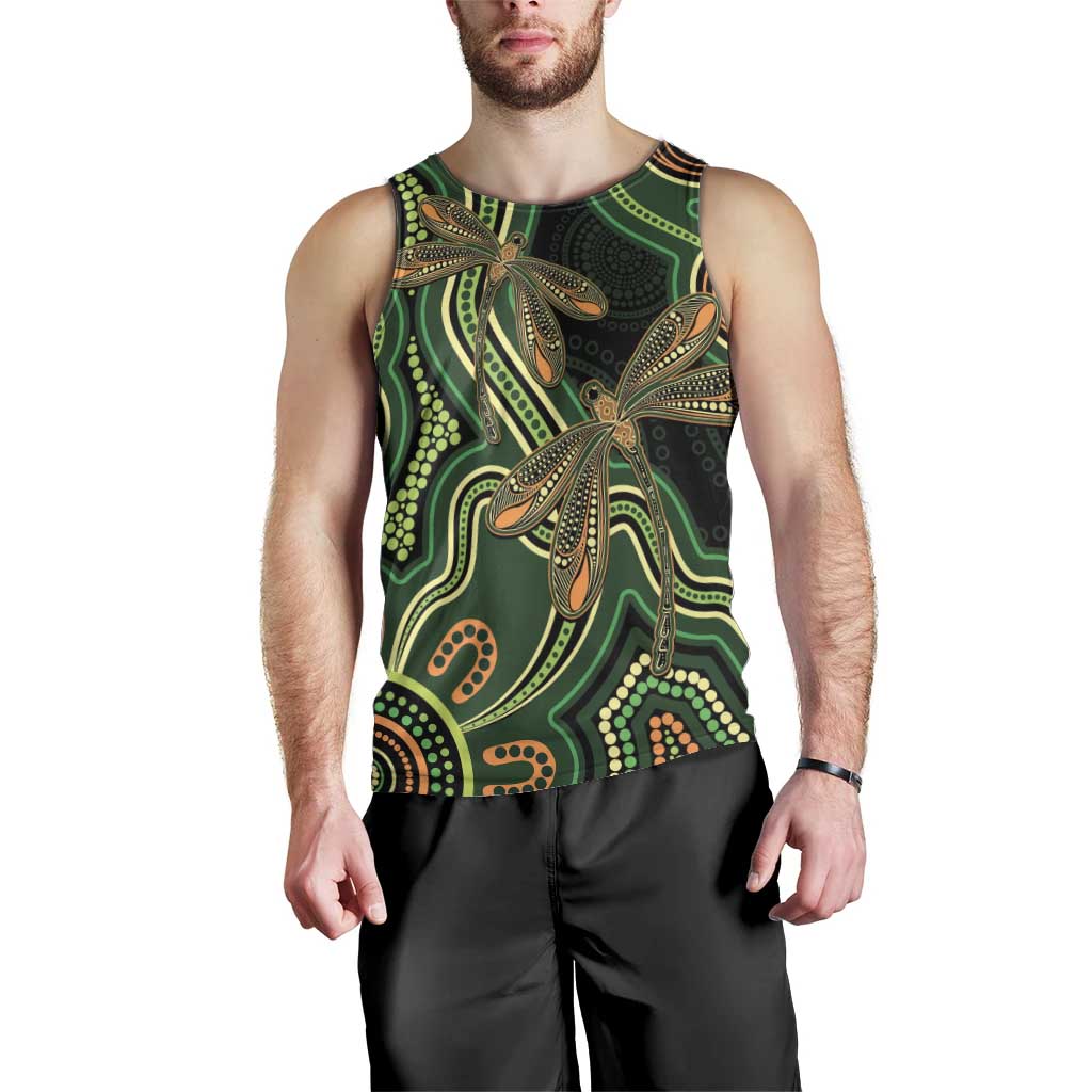 Green Indigenous Dragonfly Australia Men Tank Top Aboriginal Art - Vibe Hoodie