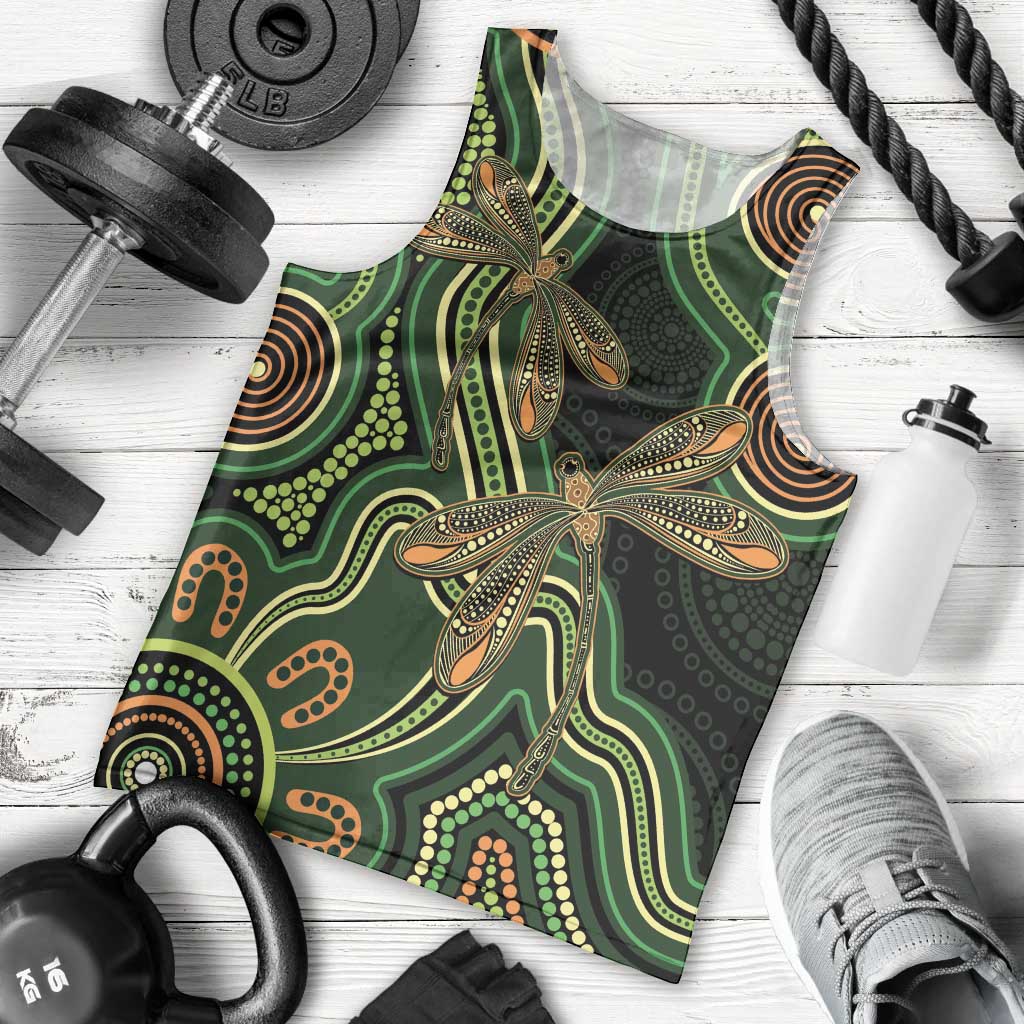 Green Indigenous Dragonfly Australia Men Tank Top Aboriginal Art - Vibe Hoodie