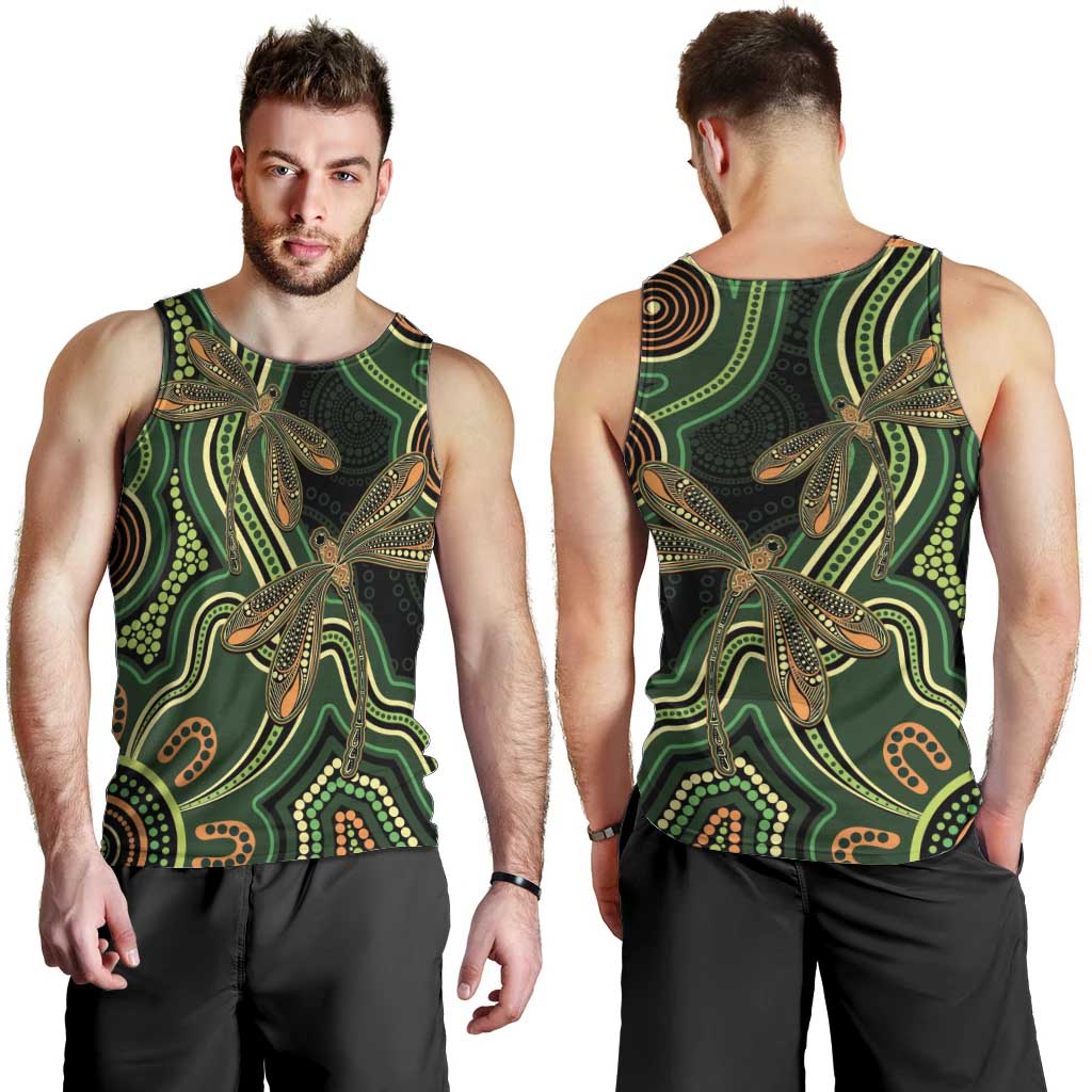 Green Indigenous Dragonfly Australia Men Tank Top Aboriginal Art - Vibe Hoodie