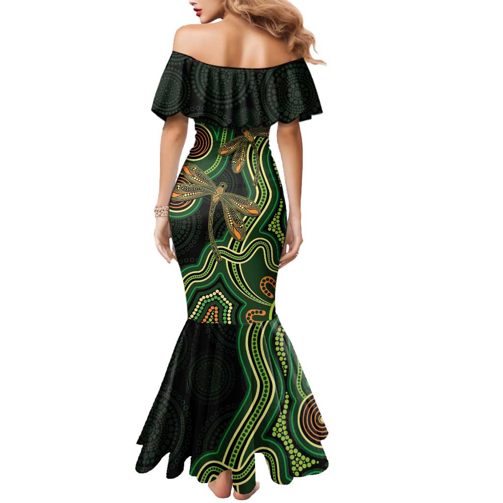 Green Indigenous Dragonfly Australia Mermaid Dress Aboriginal Art - Vibe Hoodie