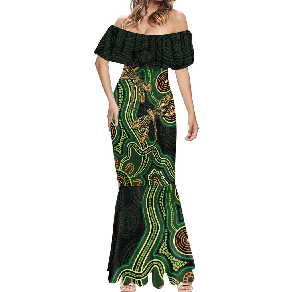 Green Indigenous Dragonfly Australia Mermaid Dress Aboriginal Art - Vibe Hoodie