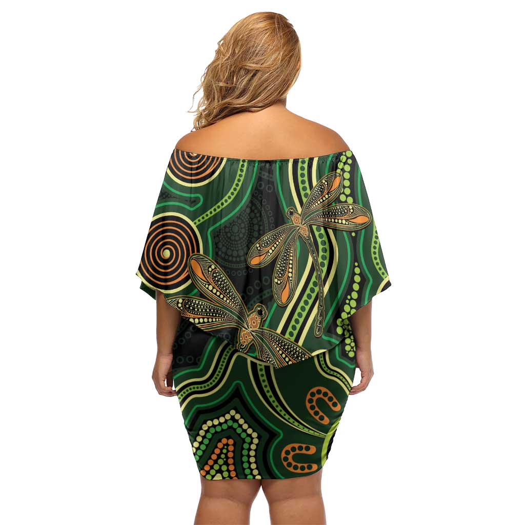 Green Indigenous Dragonfly Australia Off Shoulder Short Dress Aboriginal Art - Vibe Hoodie