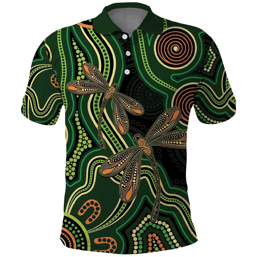 Green Indigenous Dragonfly Australia Polo Shirt Aboriginal Art - Vibe Hoodie
