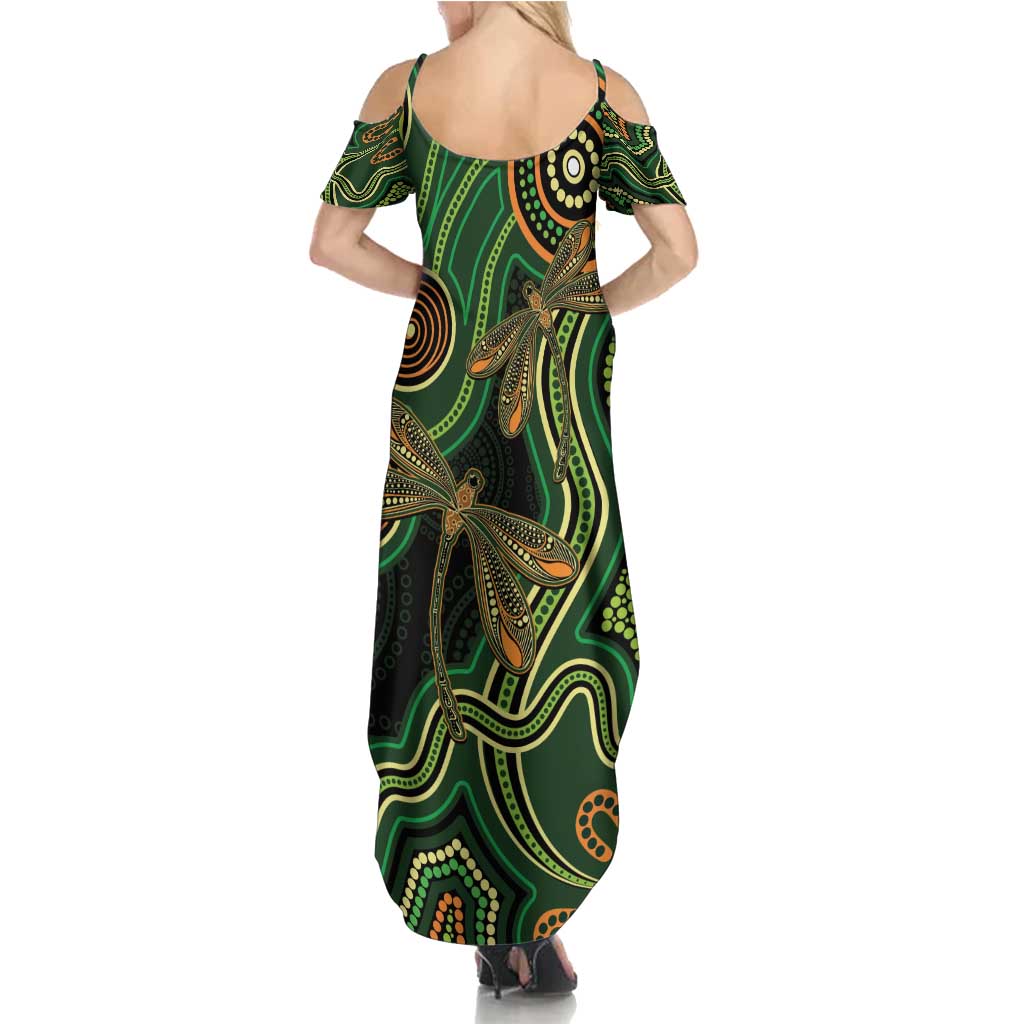 Green Indigenous Dragonfly Australia Summer Maxi Dress Aboriginal Art - Vibe Hoodie