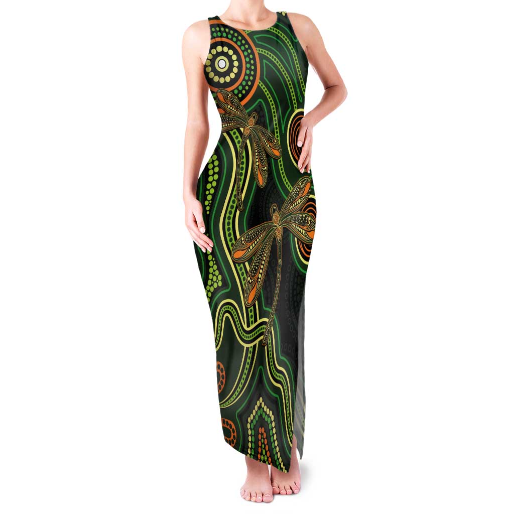 Green Indigenous Dragonfly Australia Tank Maxi Dress Aboriginal Art - Vibe Hoodie