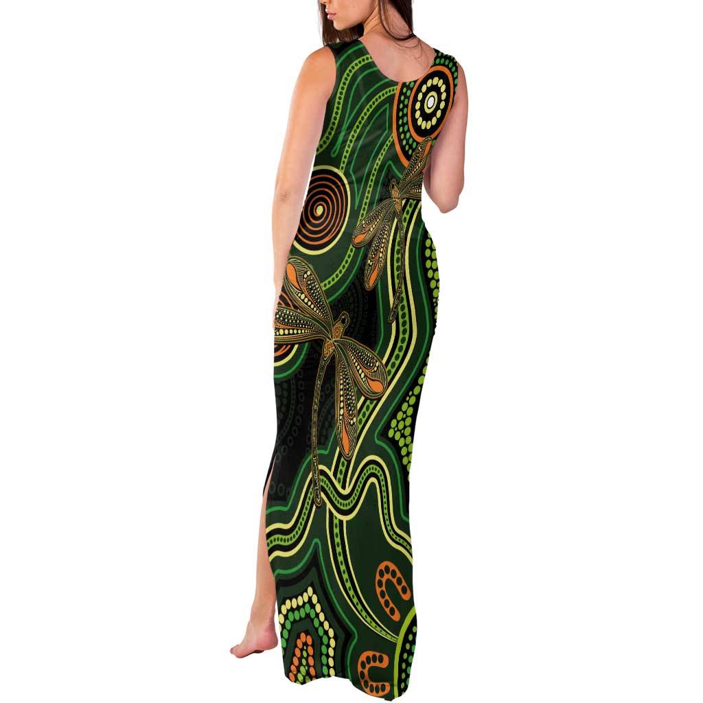 Green Indigenous Dragonfly Australia Tank Maxi Dress Aboriginal Art - Vibe Hoodie