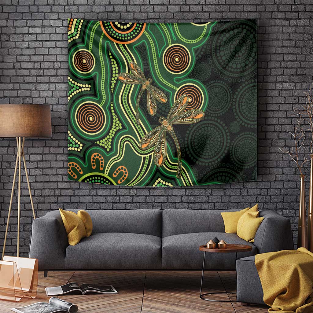 Green Indigenous Dragonfly Australia Tapestry Aboriginal Art - Vibe Hoodie
