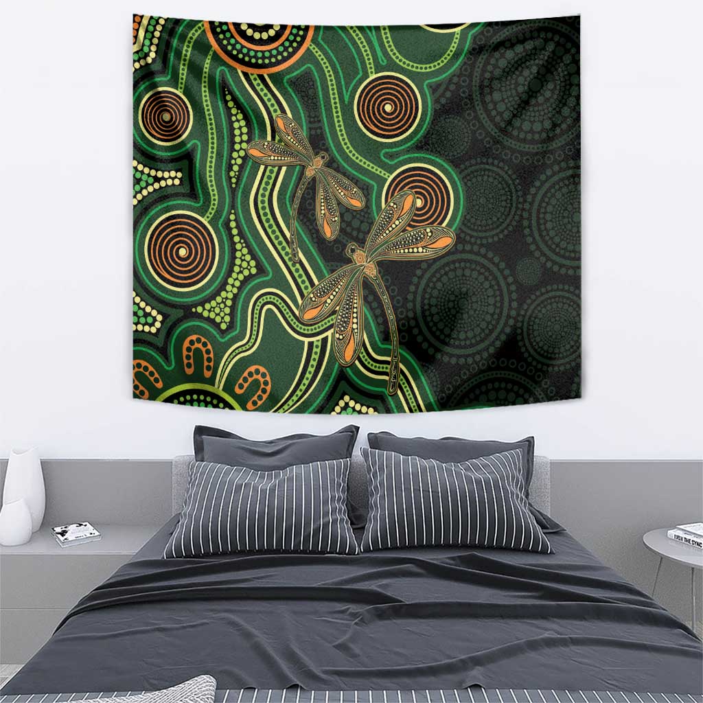 Green Indigenous Dragonfly Australia Tapestry Aboriginal Art - Vibe Hoodie