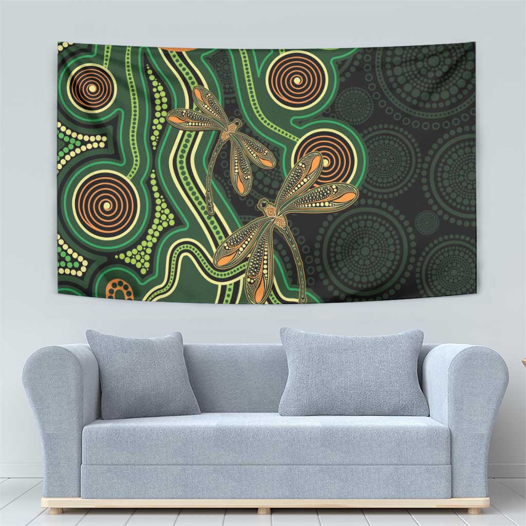 Green Indigenous Dragonfly Australia Tapestry Aboriginal Art - Vibe Hoodie