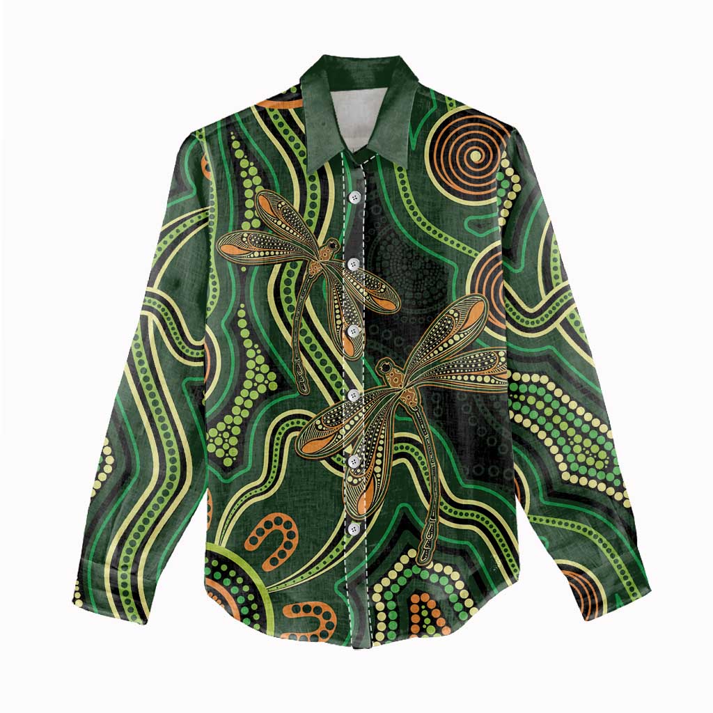 Green Indigenous Dragonfly Australia Women Casual Shirt Aboriginal Art - Vibe Hoodie