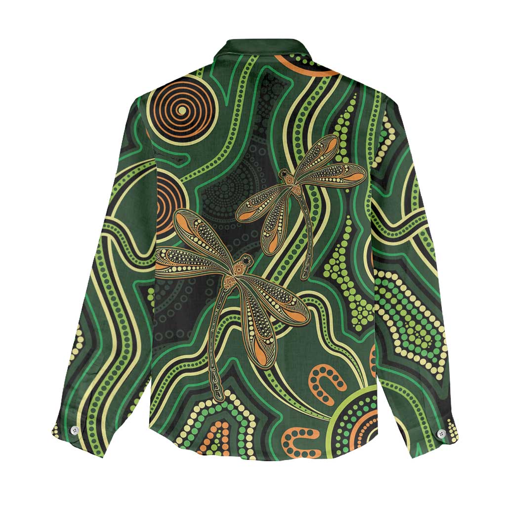 Green Indigenous Dragonfly Australia Women Casual Shirt Aboriginal Art - Vibe Hoodie