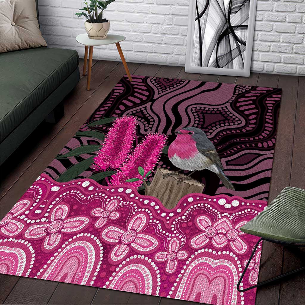 Australia Indigenous Area Rug Breast Cancer Pink Robin Bottlebrush Aboriginal Art - Vibe Hoodie