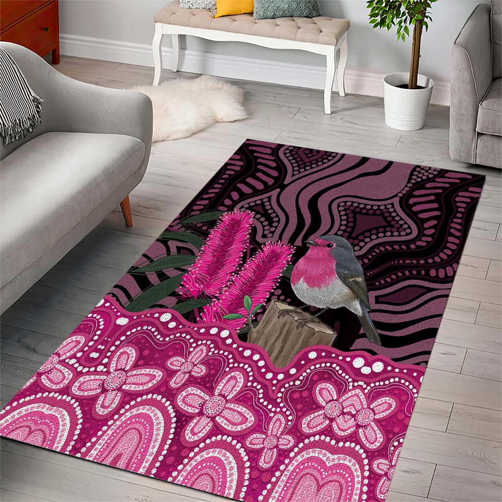 Australia Indigenous Area Rug Breast Cancer Pink Robin Bottlebrush Aboriginal Art - Vibe Hoodie