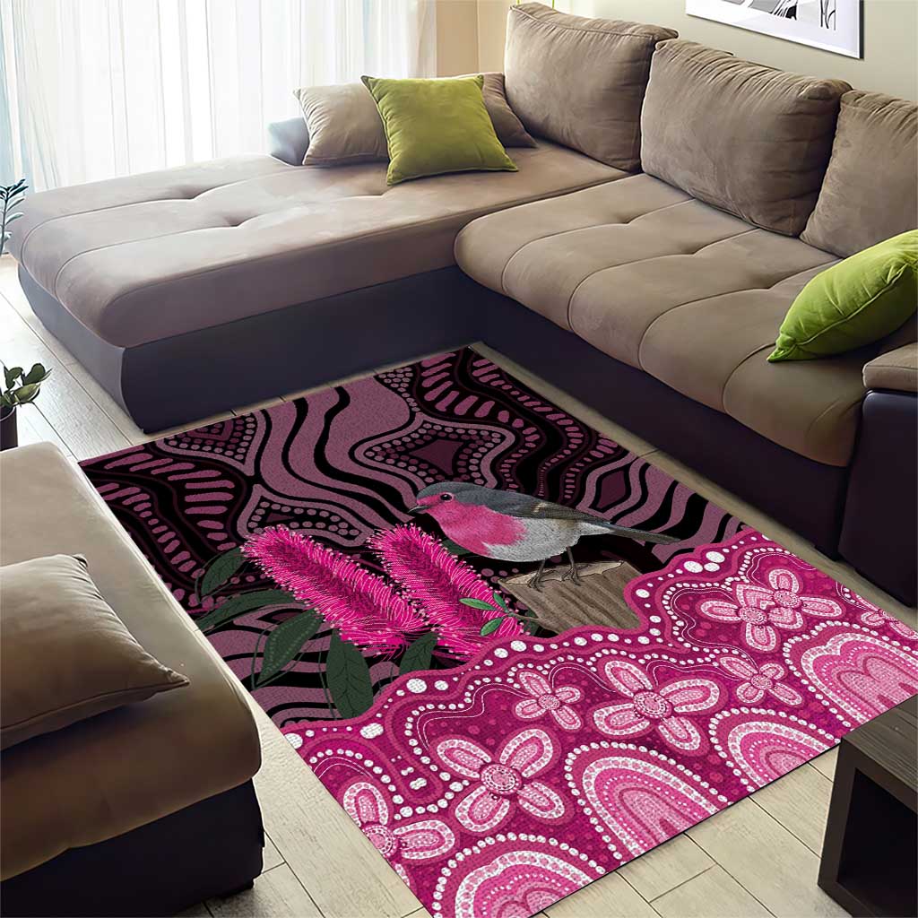 Australia Indigenous Area Rug Breast Cancer Pink Robin Bottlebrush Aboriginal Art - Vibe Hoodie