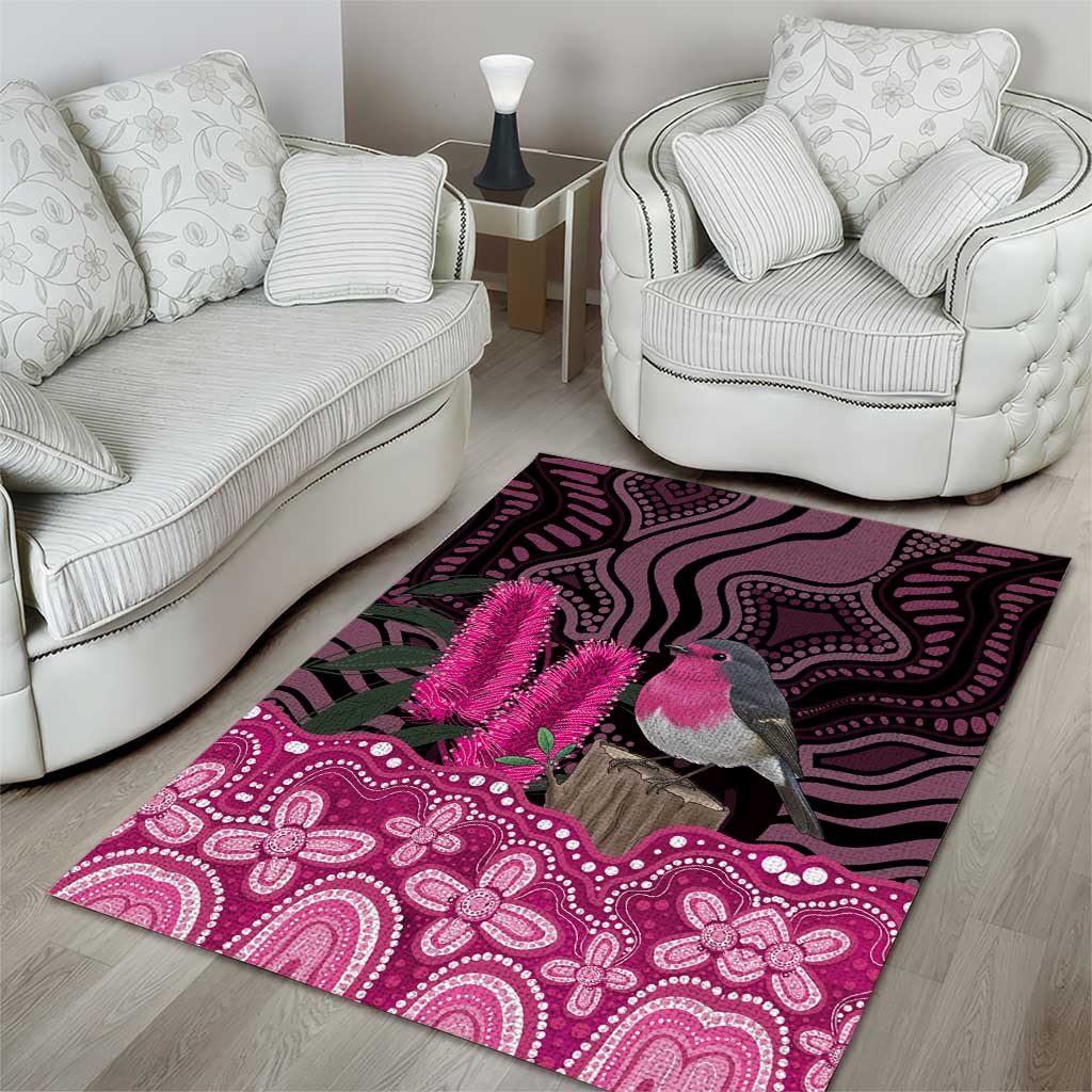 Australia Indigenous Area Rug Breast Cancer Pink Robin Bottlebrush Aboriginal Art - Vibe Hoodie