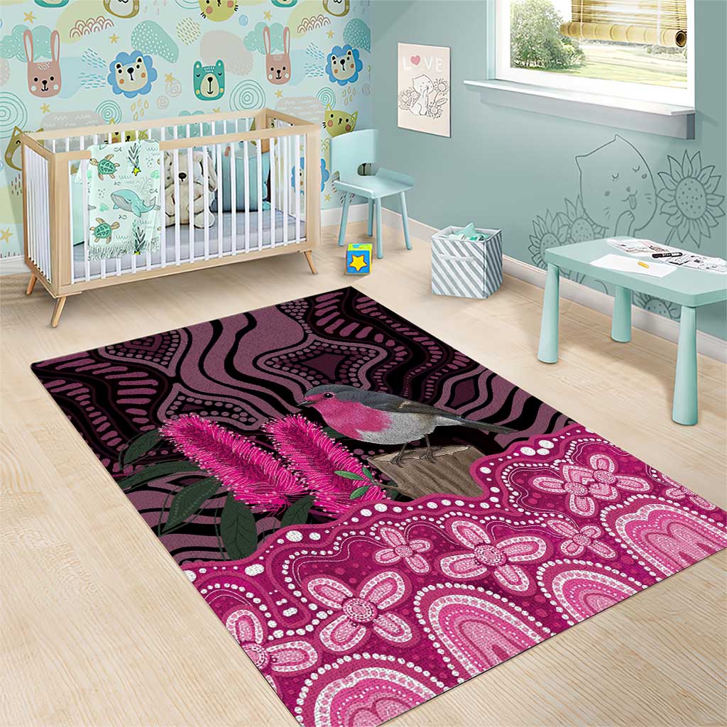 Australia Indigenous Area Rug Breast Cancer Pink Robin Bottlebrush Aboriginal Art - Vibe Hoodie