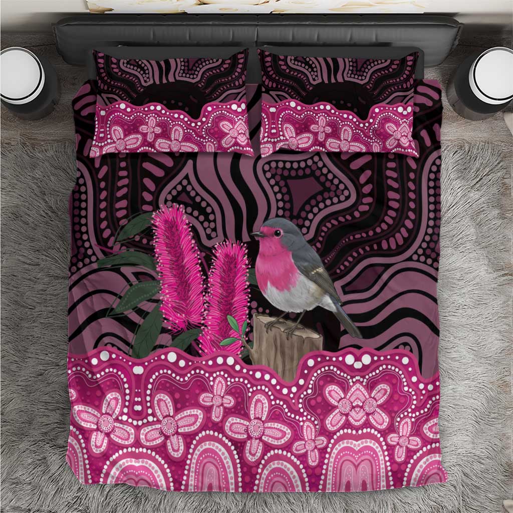 Australia Indigenous Bedding Set Breast Cancer Pink Robin Bottlebrush Aboriginal Art - Vibe Hoodie