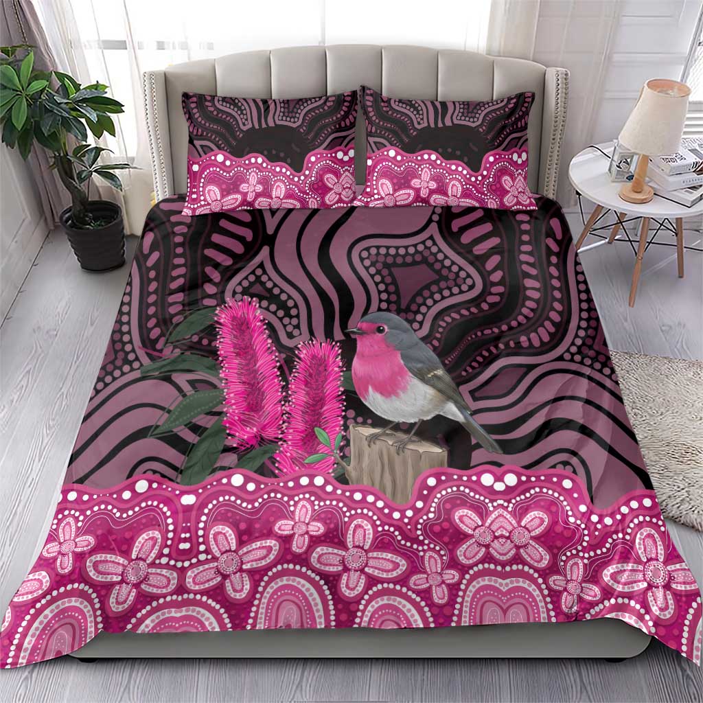 Australia Indigenous Bedding Set Breast Cancer Pink Robin Bottlebrush Aboriginal Art - Vibe Hoodie