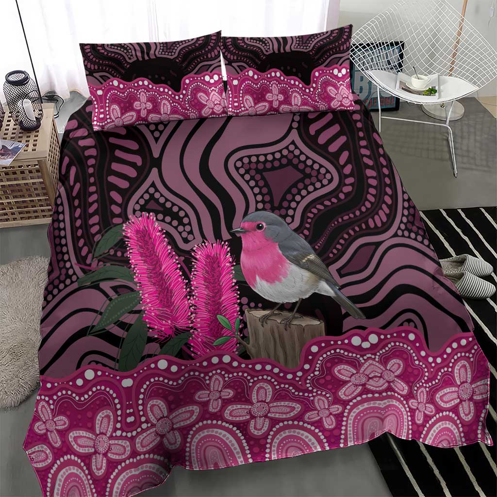 Australia Indigenous Bedding Set Breast Cancer Pink Robin Bottlebrush Aboriginal Art - Vibe Hoodie