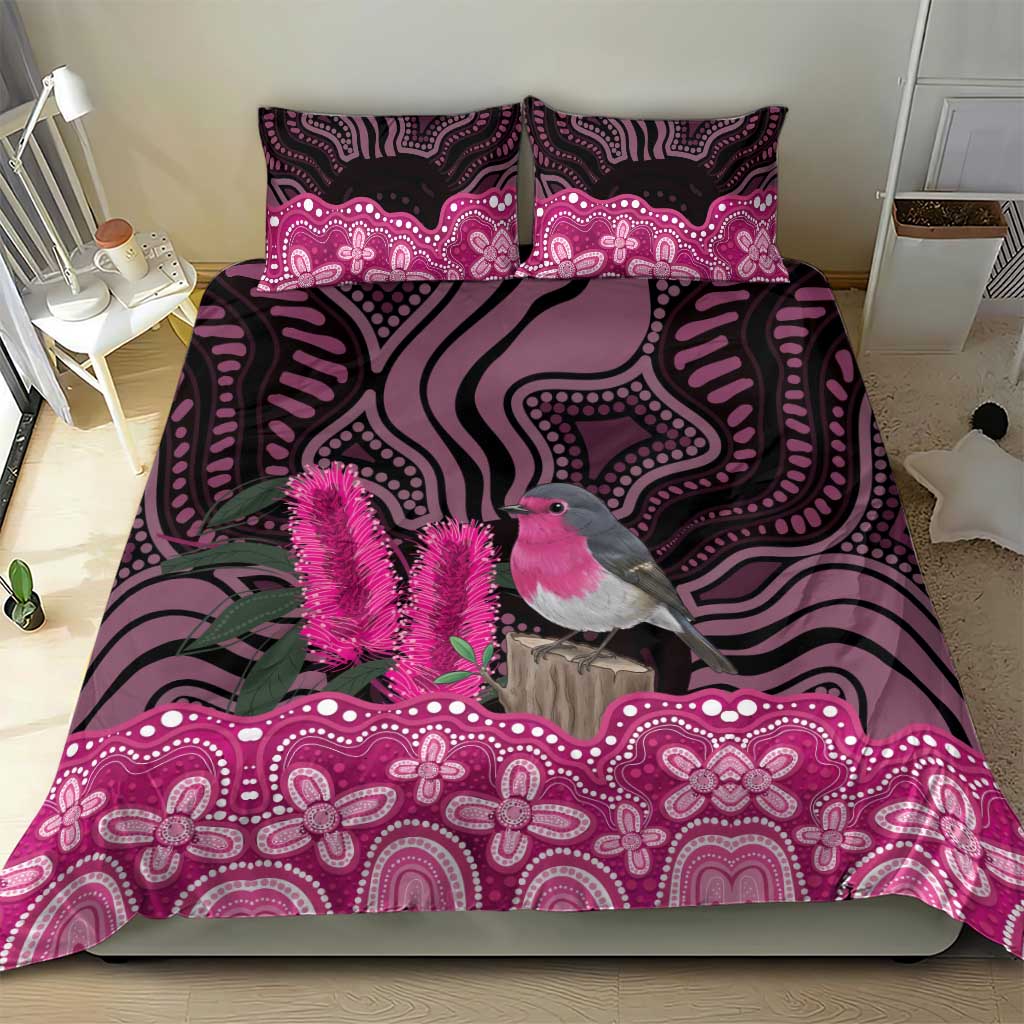 Australia Indigenous Bedding Set Breast Cancer Pink Robin Bottlebrush Aboriginal Art - Vibe Hoodie