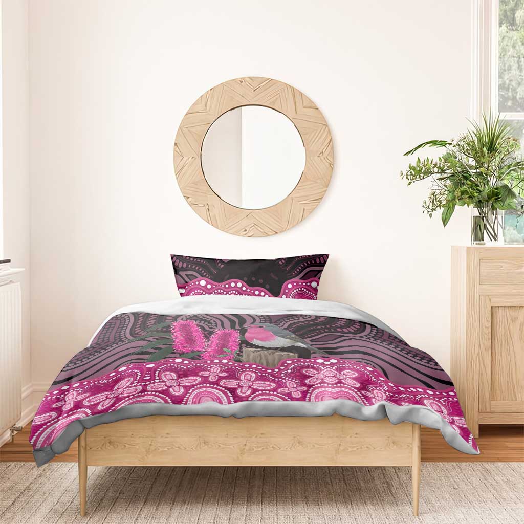 Australia Indigenous Bedding Set Breast Cancer Pink Robin Bottlebrush Aboriginal Art - Vibe Hoodie