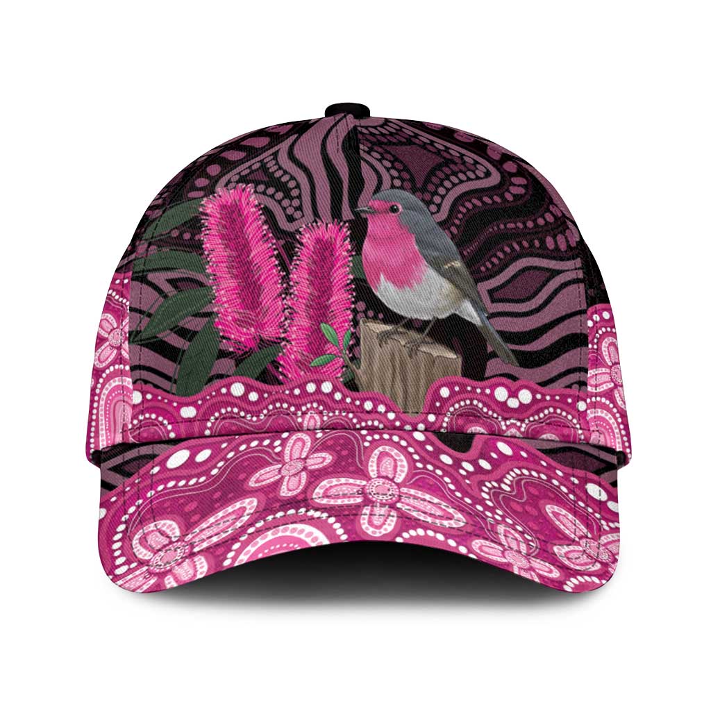 Australia Indigenous Classic Cap Breast Cancer Pink Robin Bottlebrush Aboriginal Art - Vibe Hoodie