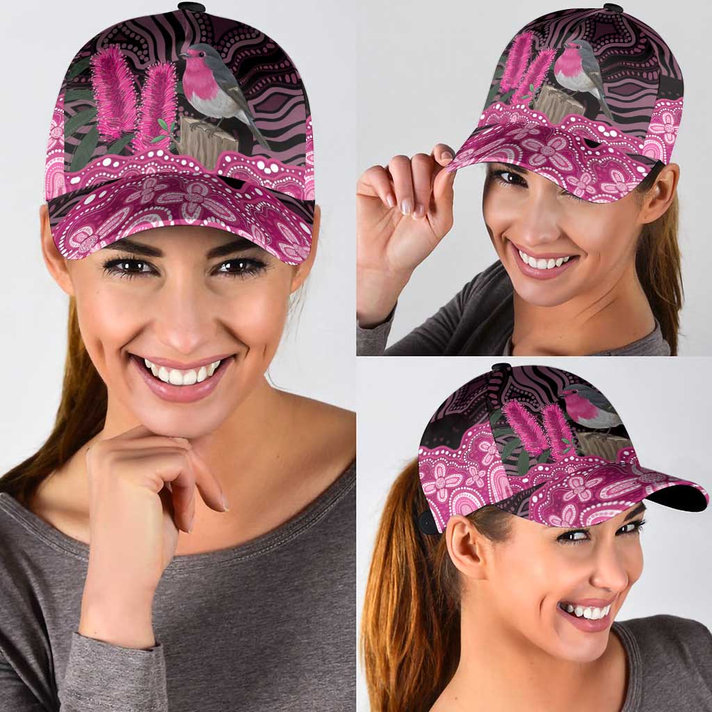 Australia Indigenous Classic Cap Breast Cancer Pink Robin Bottlebrush Aboriginal Art - Vibe Hoodie