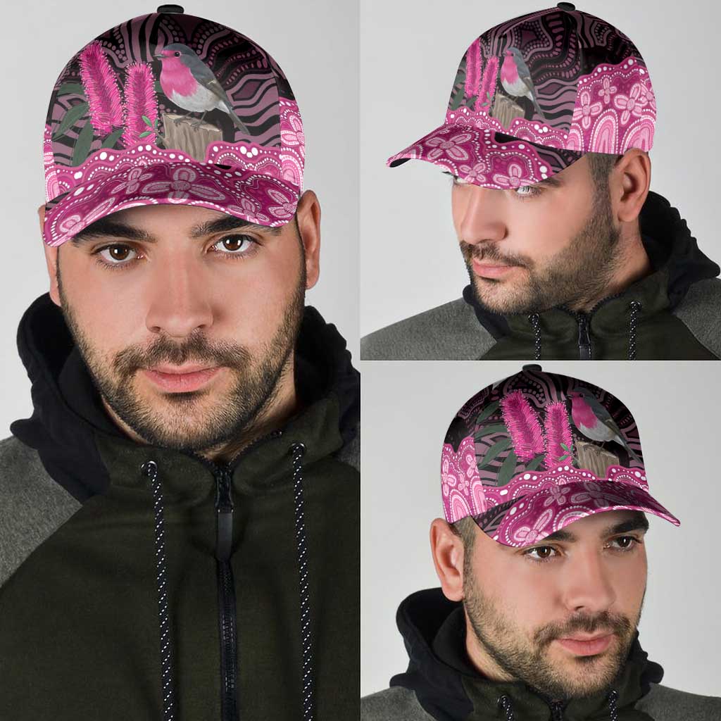 Australia Indigenous Classic Cap Breast Cancer Pink Robin Bottlebrush Aboriginal Art - Vibe Hoodie