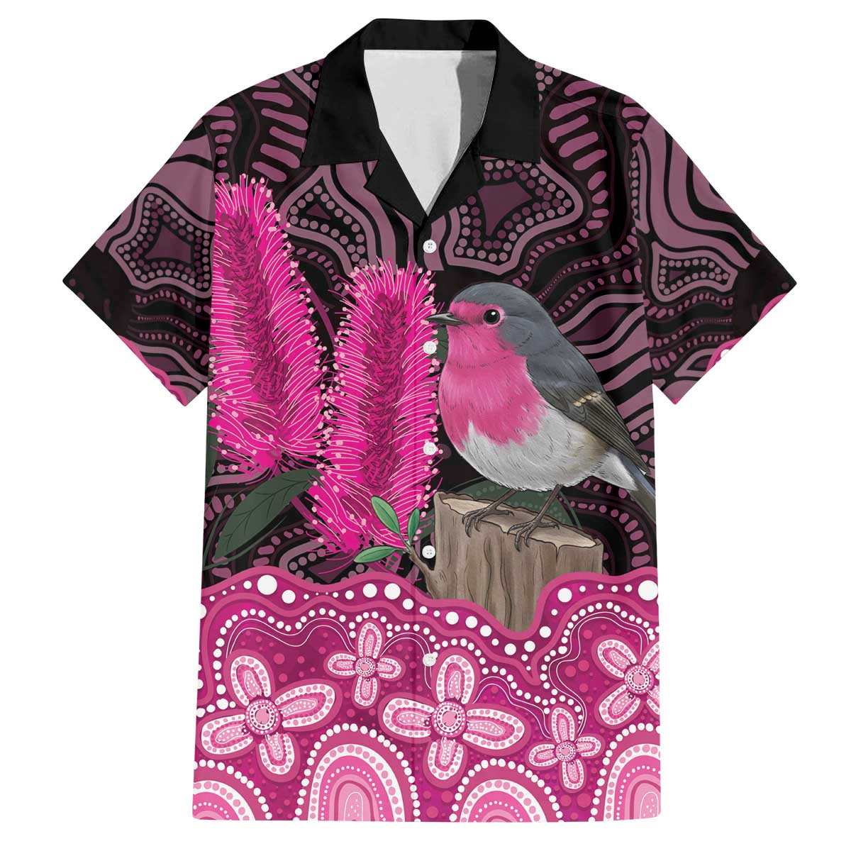 Australia Indigenous Family Matching Off The Shoulder Long Sleeve Dress and Hawaiian Shirt Breast Cancer Pink Robin Bottlebrush Aboriginal Art - Vibe Hoodie