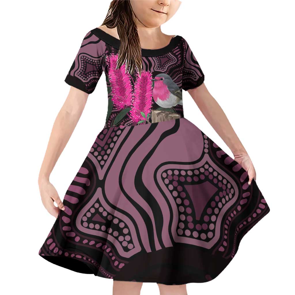 Australia Indigenous Family Matching Off Shoulder Short Dress and Hawaiian Shirt Breast Cancer Pink Robin Bottlebrush Aboriginal Art - Vibe Hoodie