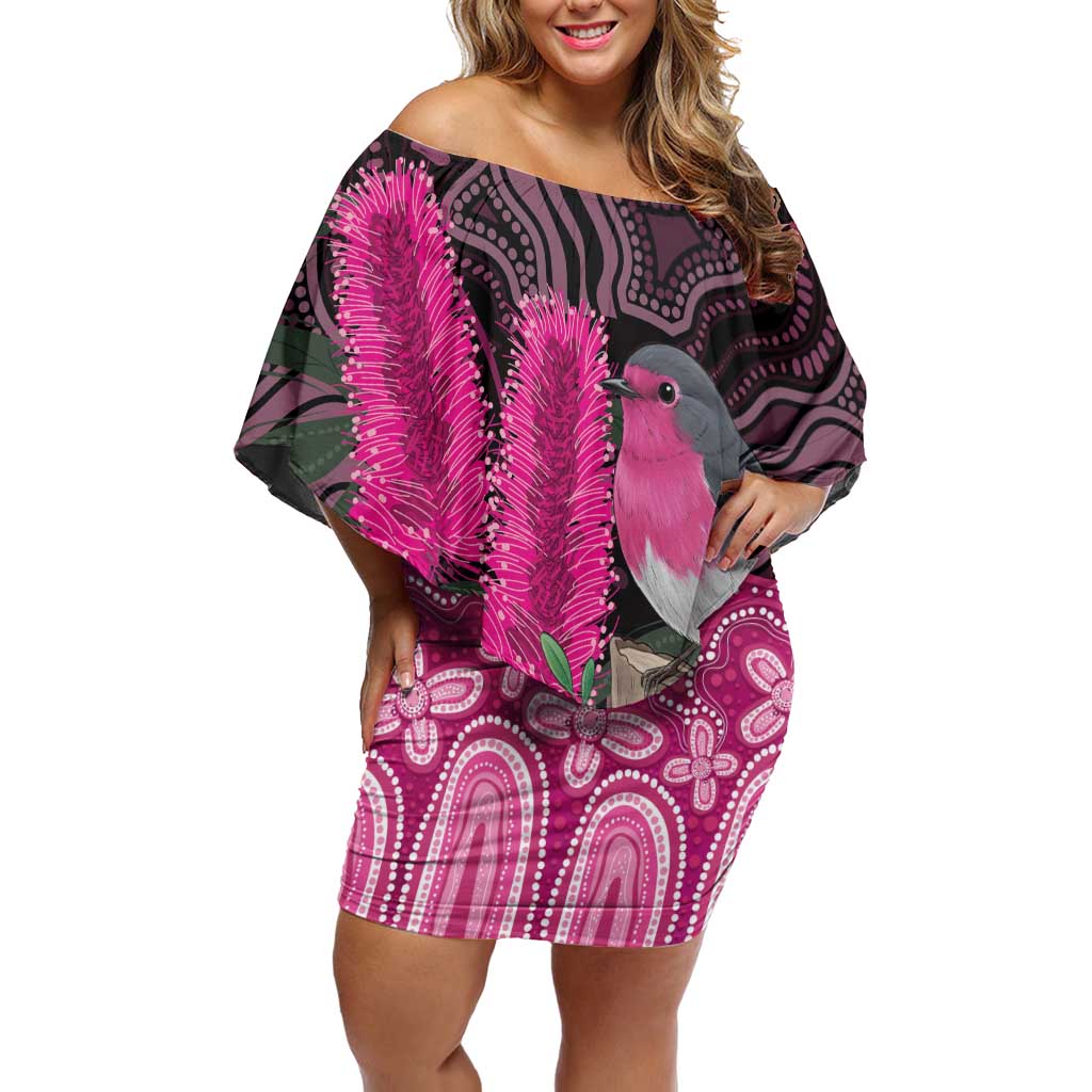 Australia Indigenous Family Matching Off Shoulder Short Dress and Hawaiian Shirt Breast Cancer Pink Robin Bottlebrush Aboriginal Art - Vibe Hoodie
