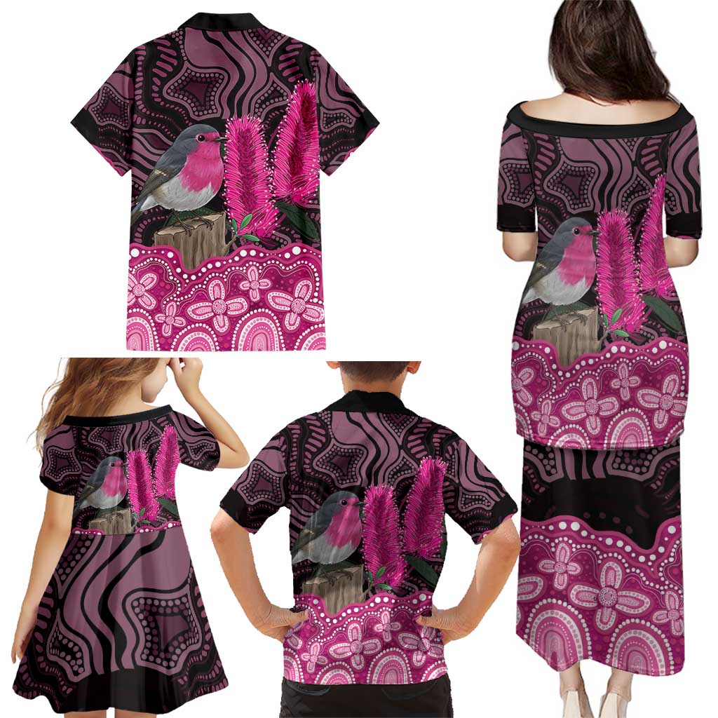 Australia Indigenous Family Matching Puletasi and Hawaiian Shirt Breast Cancer Pink Robin Bottlebrush Aboriginal Art - Vibe Hoodie