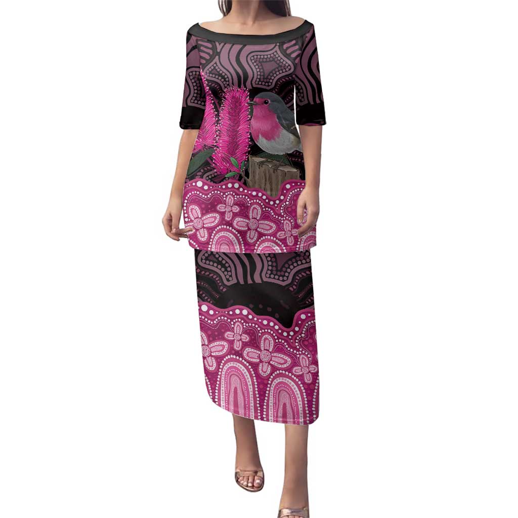 Australia Indigenous Family Matching Puletasi and Hawaiian Shirt Breast Cancer Pink Robin Bottlebrush Aboriginal Art - Vibe Hoodie