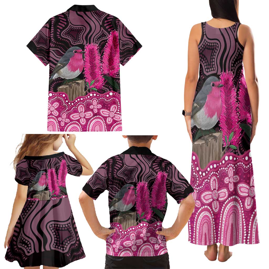 Australia Indigenous Family Matching Tank Maxi Dress and Hawaiian Shirt Breast Cancer Pink Robin Bottlebrush Aboriginal Art - Vibe Hoodie