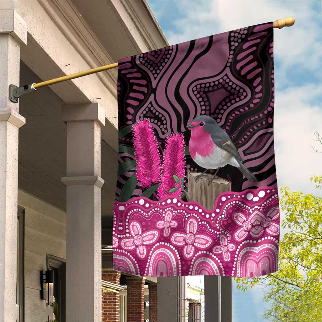 Australia Indigenous Garden Flag Breast Cancer Pink Robin Bottlebrush Aboriginal Art - Vibe Hoodie