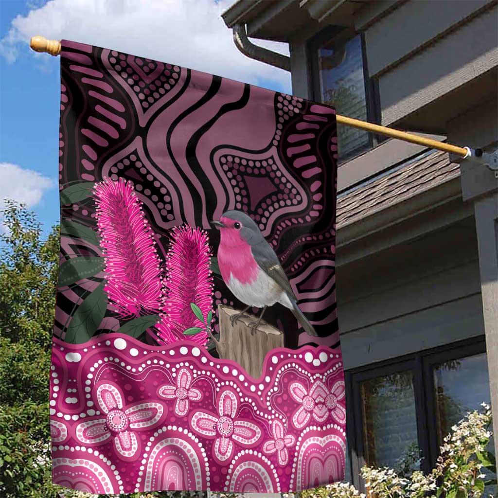 Australia Indigenous Garden Flag Breast Cancer Pink Robin Bottlebrush Aboriginal Art - Vibe Hoodie