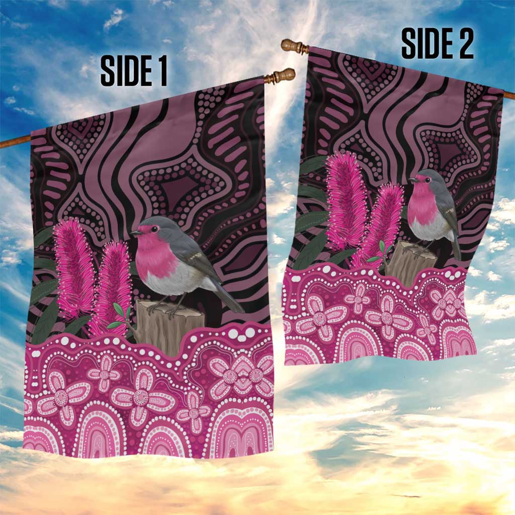 Australia Indigenous Garden Flag Breast Cancer Pink Robin Bottlebrush Aboriginal Art - Vibe Hoodie