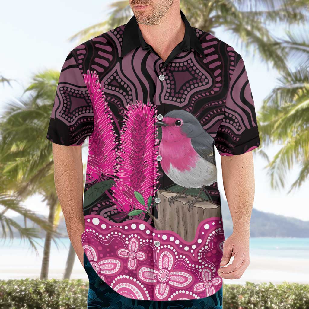 Australia Indigenous Hawaiian Shirt Breast Cancer Pink Robin Bottlebrush Aboriginal Art - Vibe Hoodie