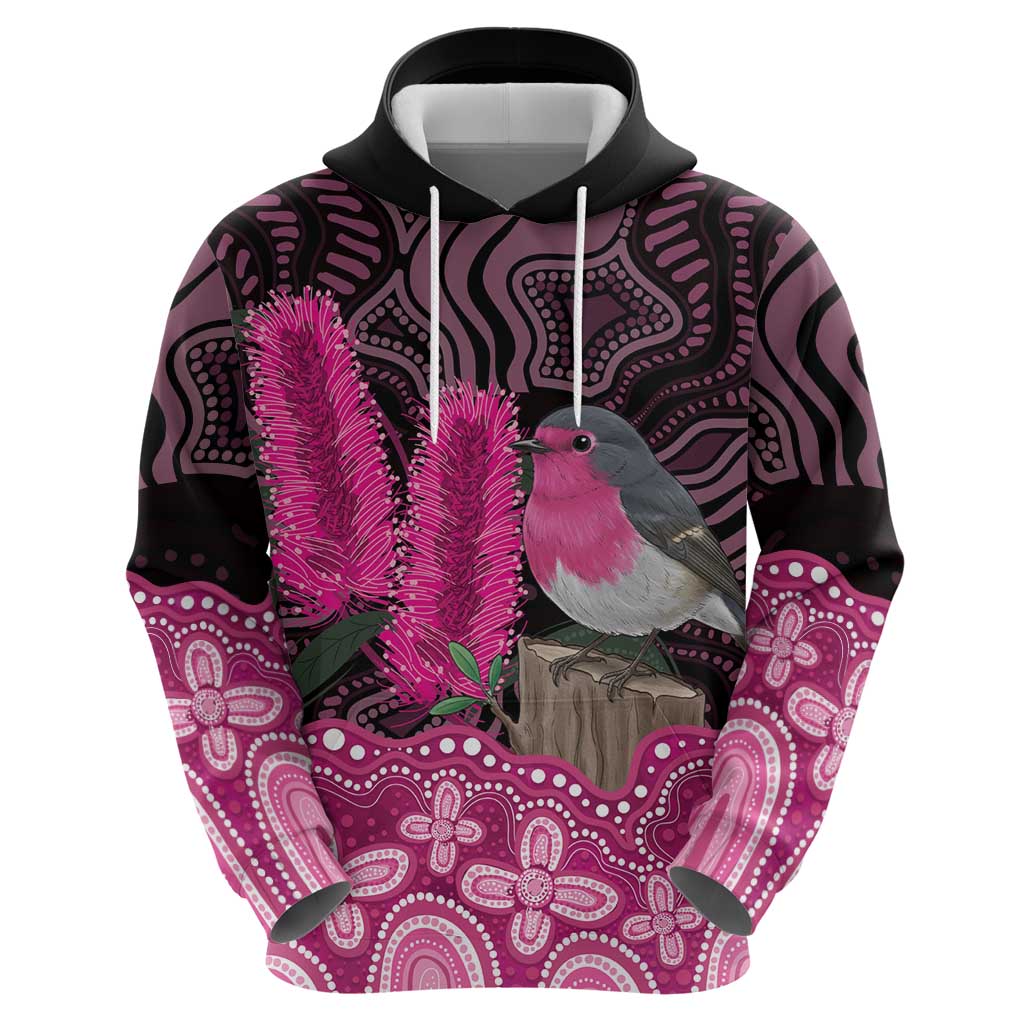 Australia Indigenous Hoodie Breast Cancer Pink Robin Bottlebrush Aboriginal Art - Vibe Hoodie