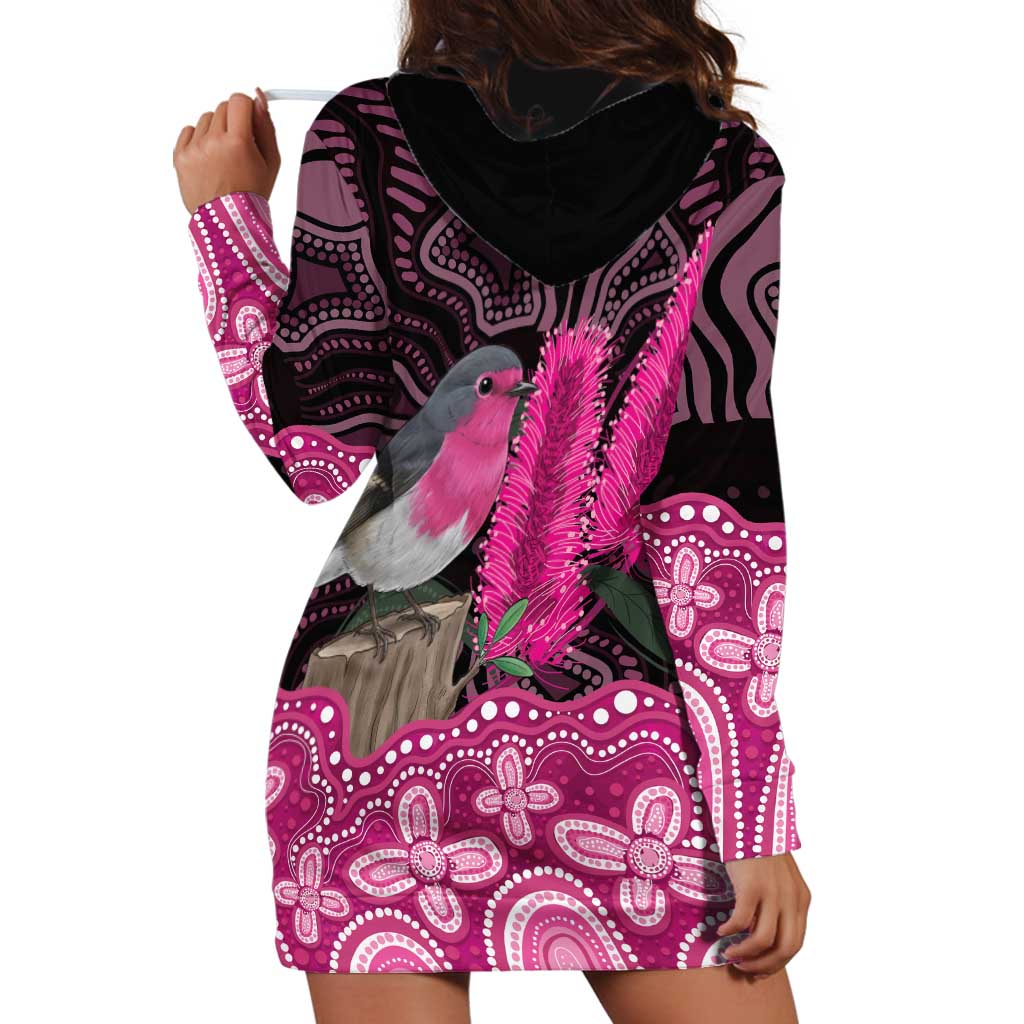 Australia Indigenous Hoodie Dress Breast Cancer Pink Robin Bottlebrush Aboriginal Art - Vibe Hoodie