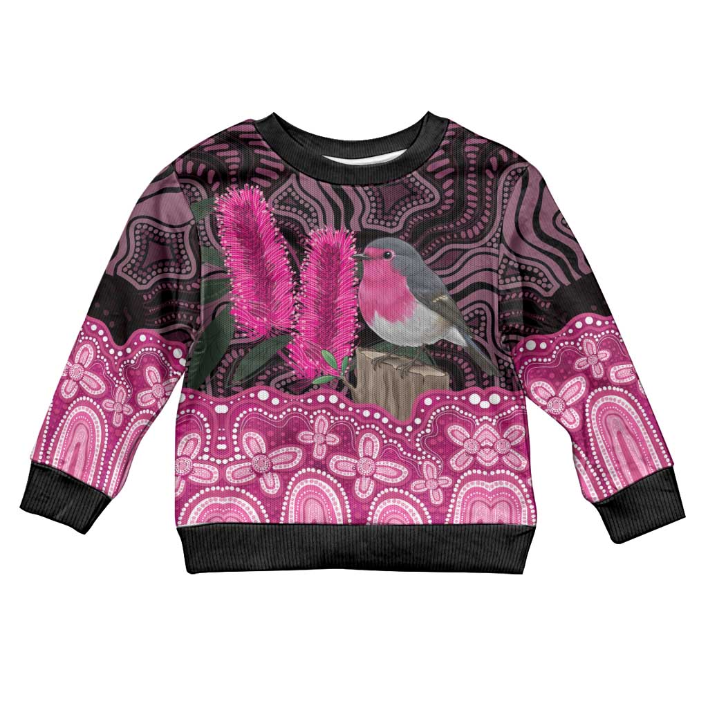 Australia Indigenous Kid Ugly Christmas Sweater Breast Cancer Pink Robin Bottlebrush Aboriginal Art - Vibe Hoodie