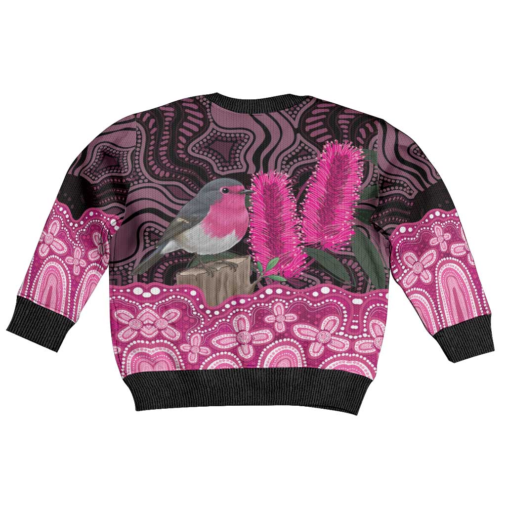 Australia Indigenous Kid Ugly Christmas Sweater Breast Cancer Pink Robin Bottlebrush Aboriginal Art - Vibe Hoodie