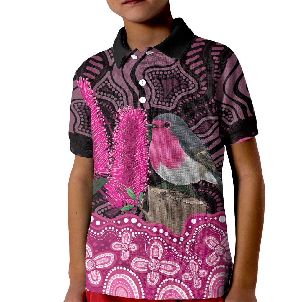 Australia Indigenous Kid Polo Shirt Breast Cancer Pink Robin Bottlebrush Aboriginal Art - Vibe Hoodie