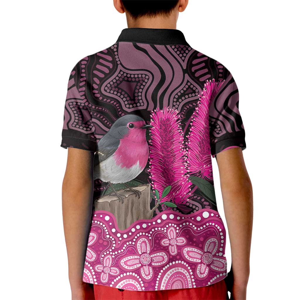 Australia Indigenous Kid Polo Shirt Breast Cancer Pink Robin Bottlebrush Aboriginal Art - Vibe Hoodie
