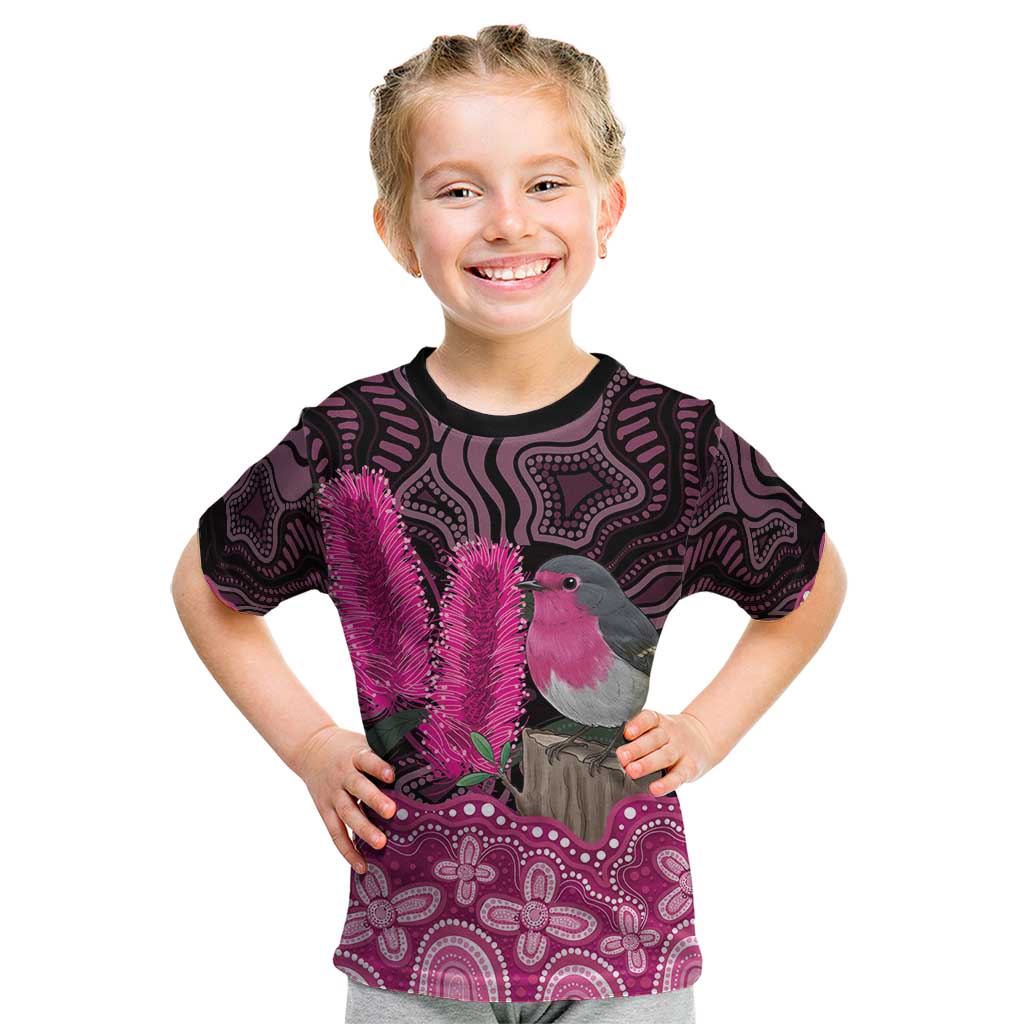 Australia Indigenous Kid T Shirt Breast Cancer Pink Robin Bottlebrush Aboriginal Art - Vibe Hoodie