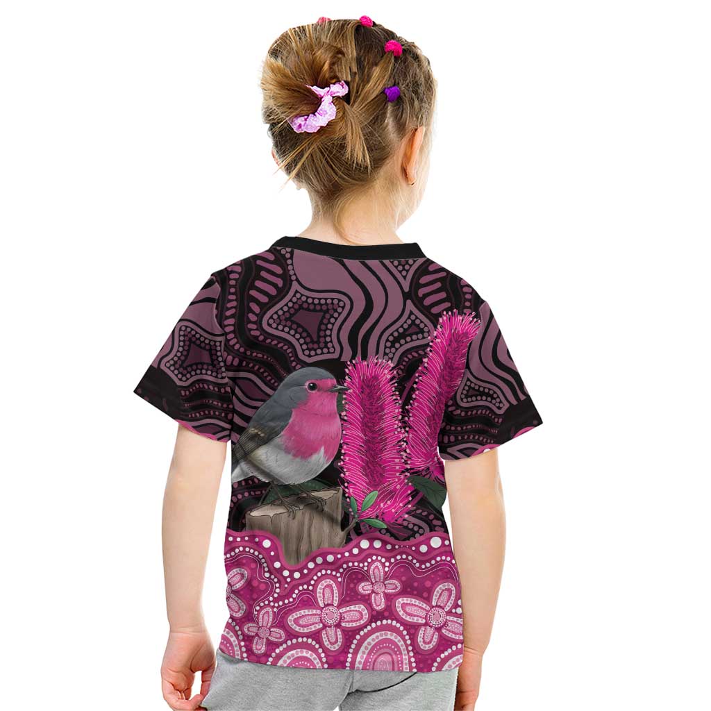 Australia Indigenous Kid T Shirt Breast Cancer Pink Robin Bottlebrush Aboriginal Art - Vibe Hoodie