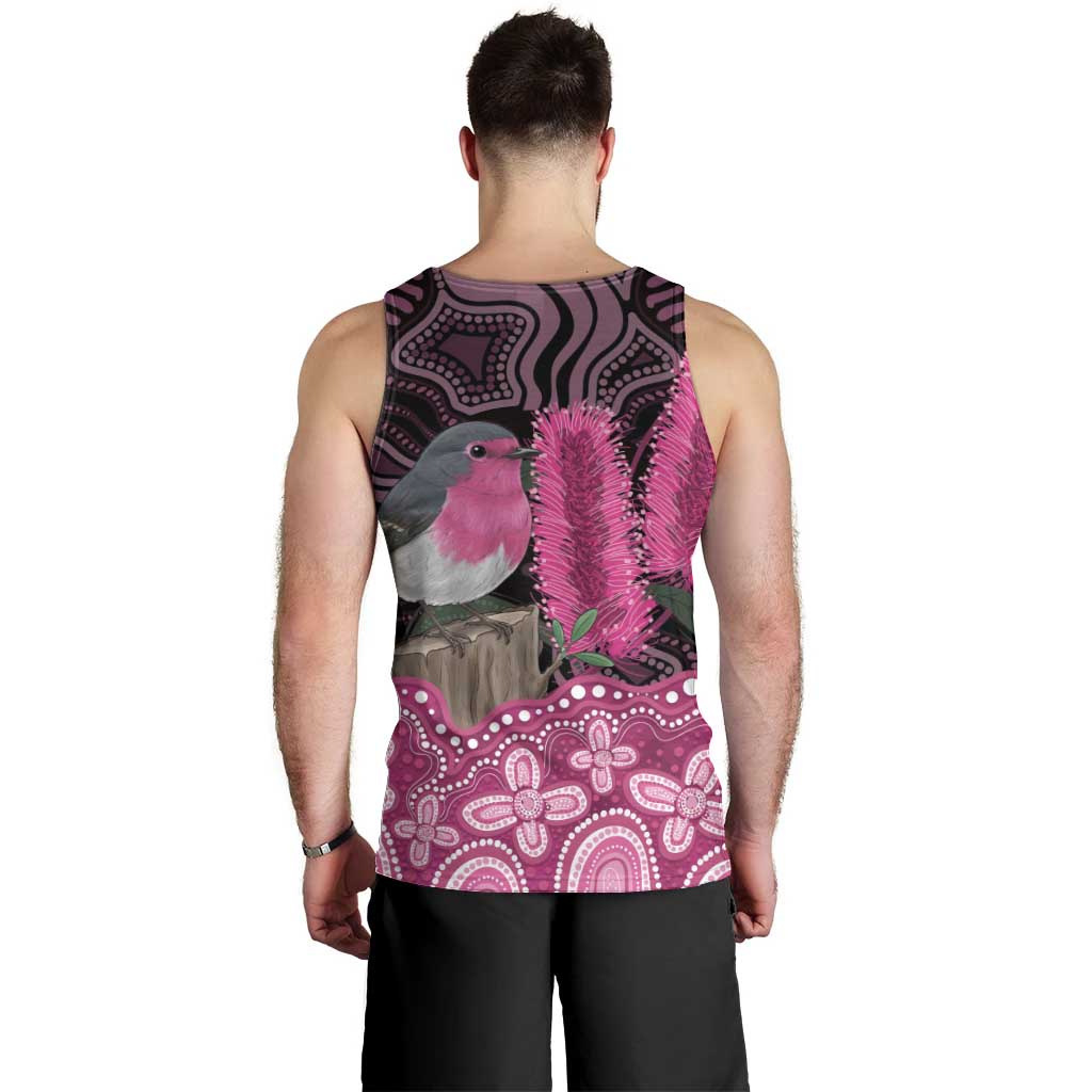 Australia Indigenous Men Tank Top Breast Cancer Pink Robin Bottlebrush Aboriginal Art - Vibe Hoodie
